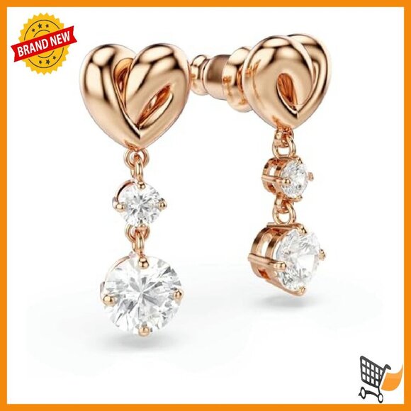 3 Avon Pink & Clear Crystal Heart Drop Pierced Earrings  Heart Crystal Drop Earrings Rose Gold Tone Pierced Jewelry Gift